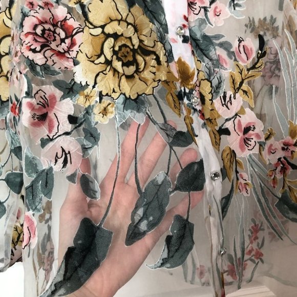 ❌️SOLD ❌️ River Island Sheer Puff Sleeve Floral Top - Picture 5 of 9